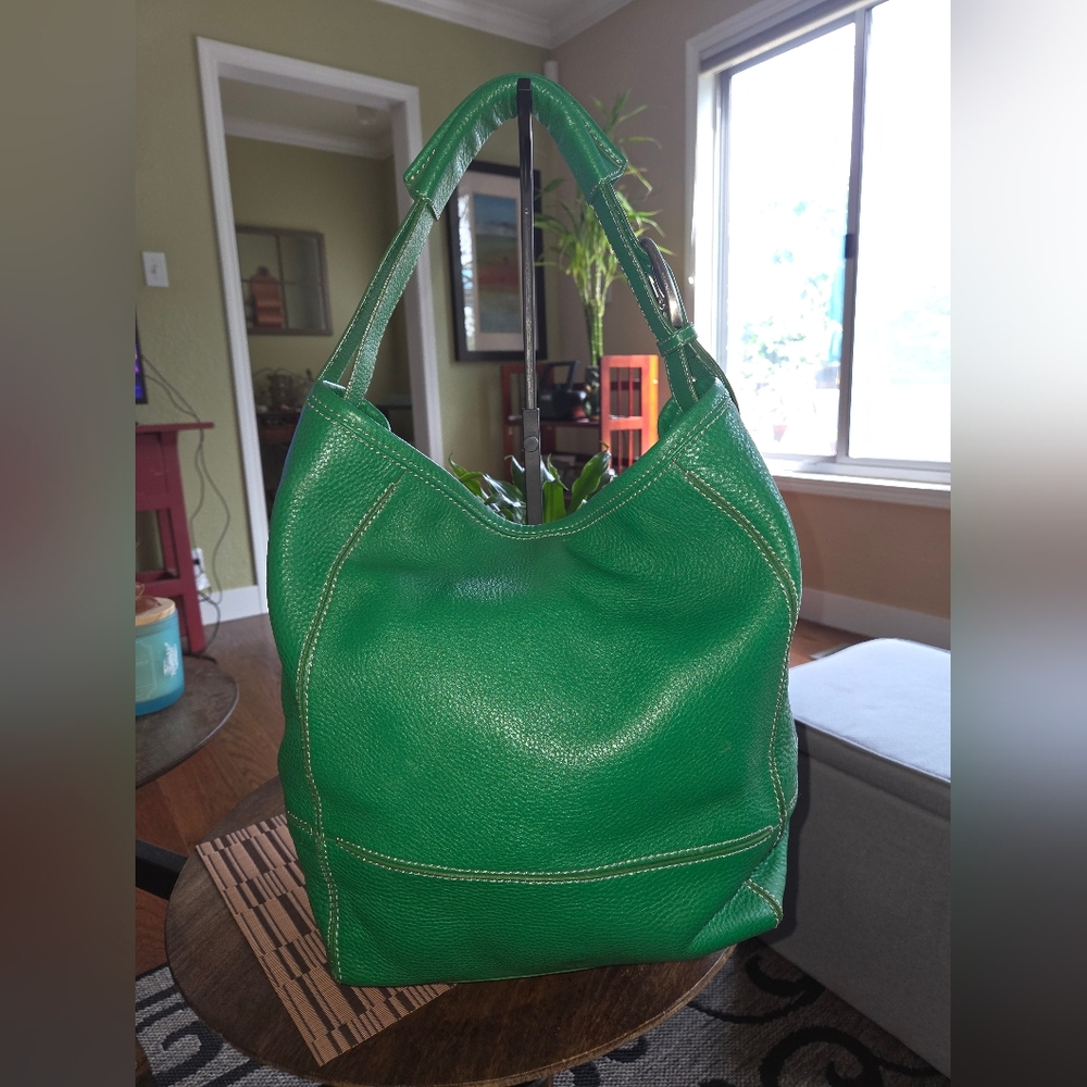 Cole Haan Bright Large Green Pebbled Leather Hobo